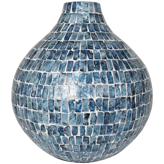14" Blue Mother of Pearl Handmade Mosaic Inspired Vase